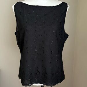 Vtg Ann Taylor Loft Top Black Lace Overlay Sleeveless Holiday Party Blouse 14